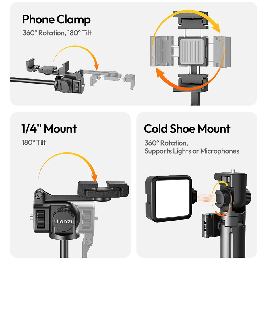 Ulanzi SK32 Auto-Open Selfie Stick Stativ (Handy-Klemm-Version) mit kabelloser Fernbedienung für Kamera, Handy, Selfie, Vlog, Fotografie – Detail 9