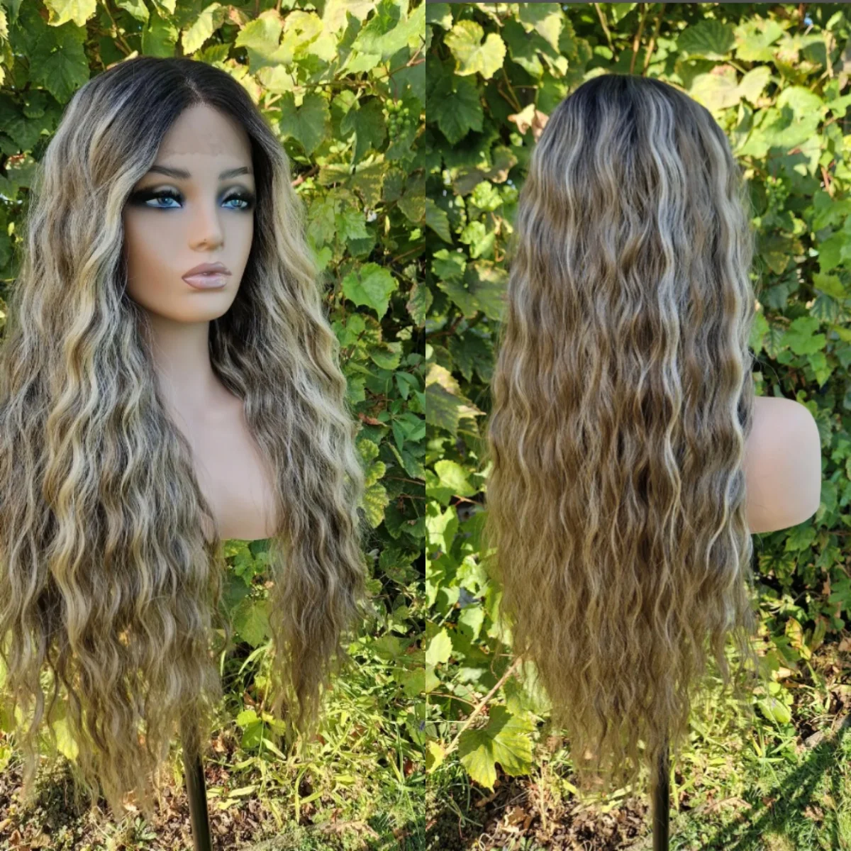 

Ombre Highlight Platinum Blonde Парики Женские длинные синтетические парики с глубокими волнами на распродаже 13*4 Парики с кружевным верхом Ежедневное использование для вечеринок