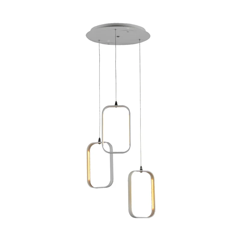 Nordic Simple Rectangle Aluminum Frame LED Cord Hanging Pendant Lights of 3 Combined Droplights