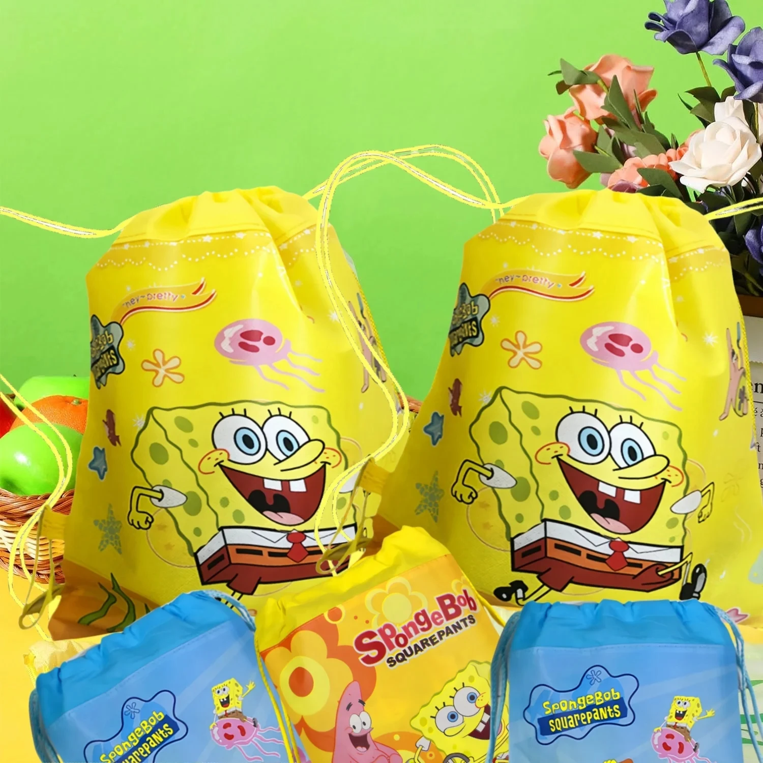 Sponge-bob Birthday Gift Bag Non-woven Drawstring Bag Kids Boy Girl Decoration Party Gift Shopping Travel Bags Toy Party Supplie