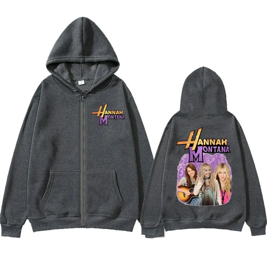 Miley Cyrus Hannah Montana Retro Zipper Hoodies Men Women Hip Hop Rap Style Sweatshirt Girl Fashion Casual Jacket Zip Up Hoodie