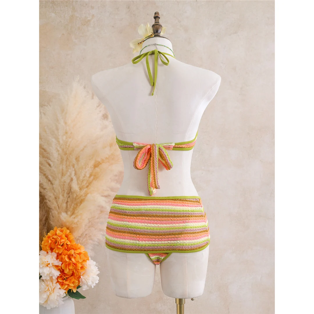 Mit Rock, gestreiftem Halterneck, V-Ausschnitt, Damen-Badeanzug, einteiliger Badeanzug, Damen-Monokini, hoher Beinausschnitt, Badebekleidung, Badeanzug, V8345. – Detail 20