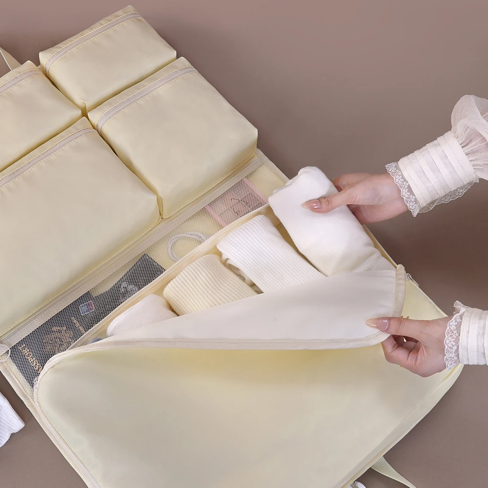 Bolsa de almacenamiento de ropa de viaje colgante 7 en 1, organizador de equipaje, bolsa de separación de ropa interior, bolsa de almacenamiento plegable para armario