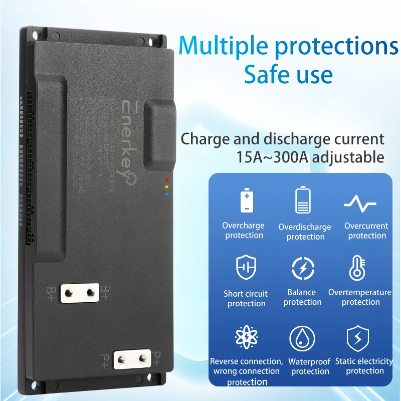 Enerkey 8A Smart Active Equalizer 16S 17S 18S 19S 20S 21S 22S 23S 24S 15A-300A NCM/LFP/LTO Battery BMS with Bluetooth CAN RS485