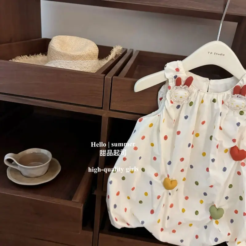 

Girls' Dress Summer Girl Treasure Western Style Cute Three Dimensional Rabbit Love Flower Bud Princess Tank Top Dress