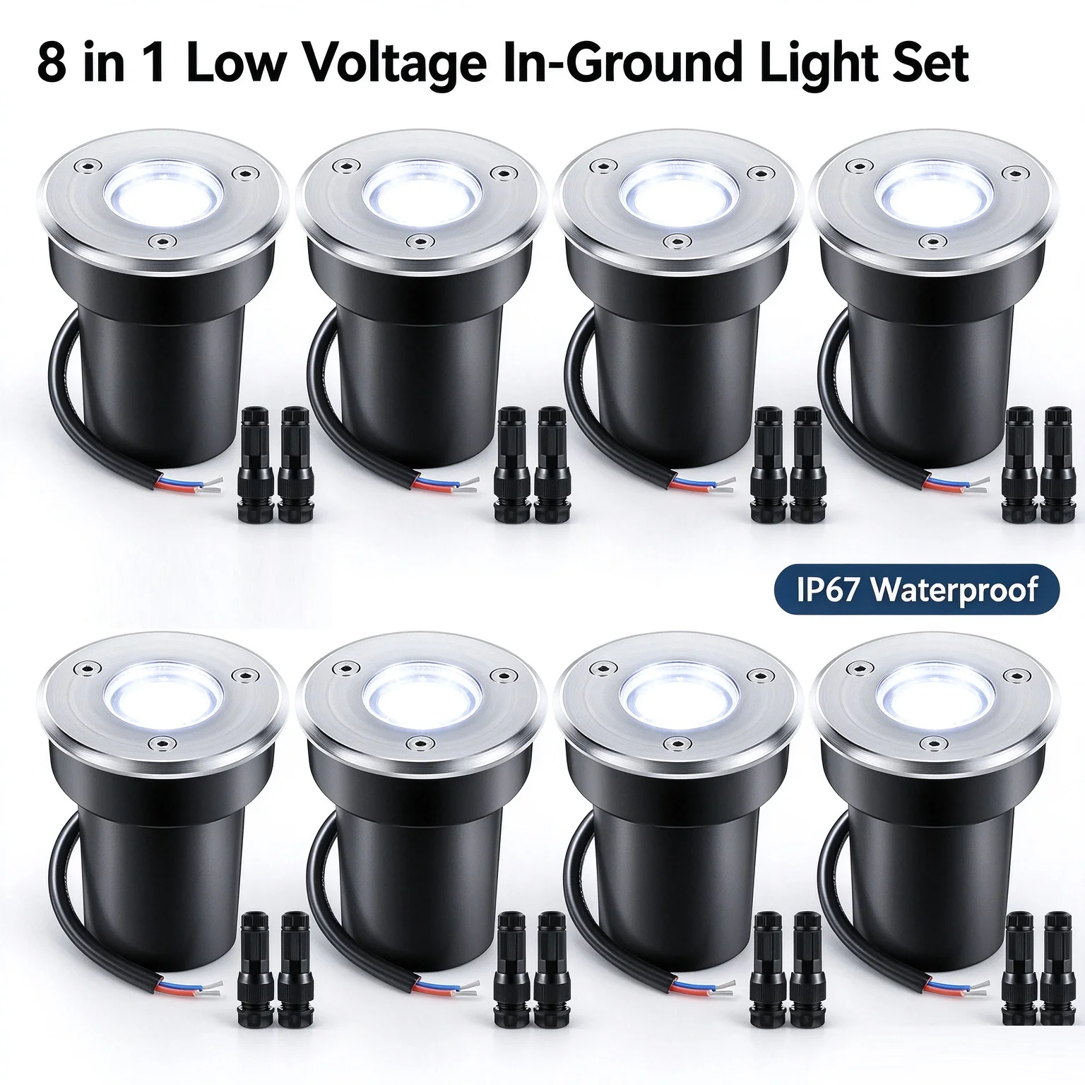 3W DC12V LED Inground Landscape Lights IP67 Waterproof Low Voltage Buried Lights with Connectors for Yard Driveway Walkway