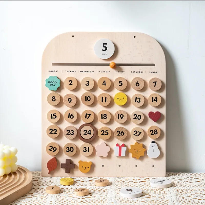 ‌Korean Style Wooden Desk Calendar, Educational Toy for Toddlers, Montessori Learning Tool, Cute Home Office Decor‌