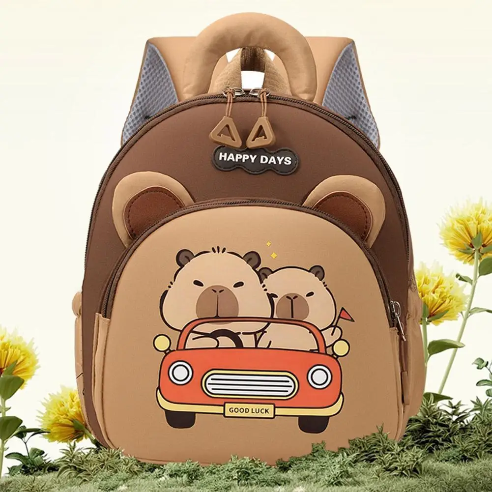 Simpatico zaino Capybara Borsa da scuola per studenti leggera in nylon Zaino per asilo multitasche di grande capacità per cartoni animati