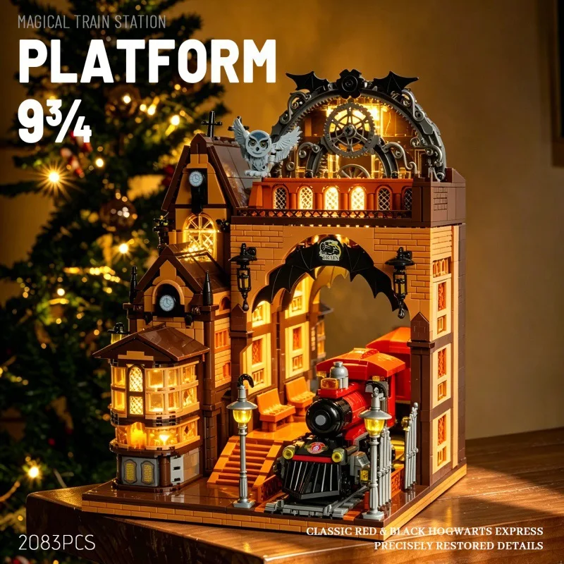 Street View Architecture Magic Train Station Building Block Model Creative House DIY Assembly Toy for Kid Adult Home Decor Gift