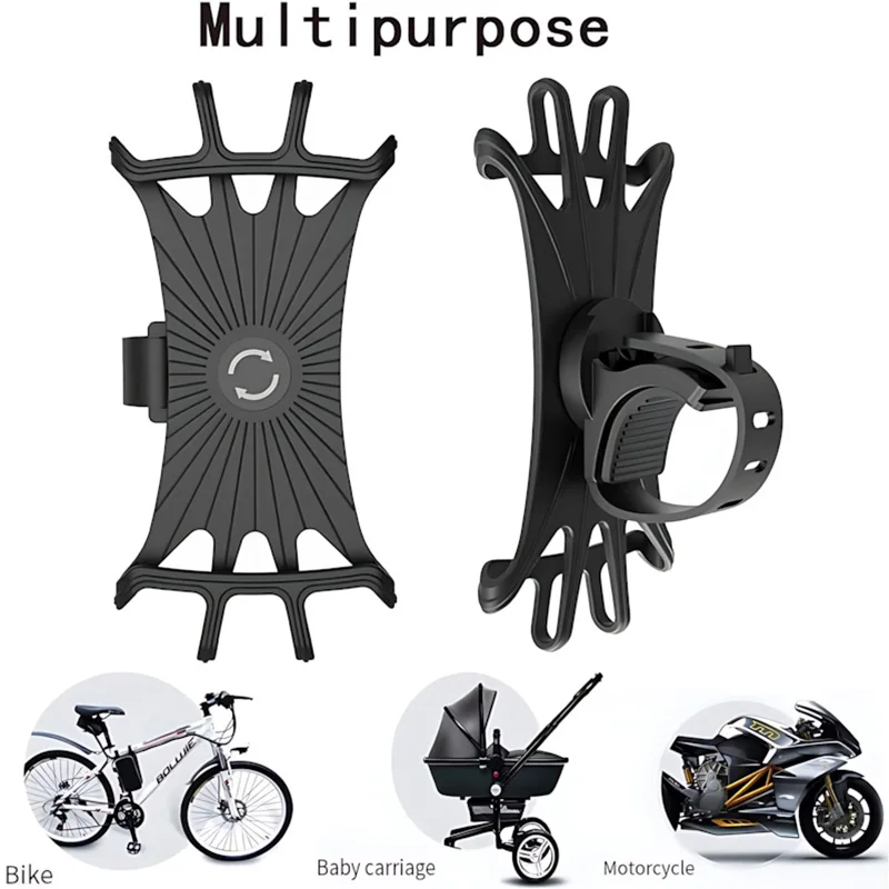 Multifunctional Rotating Silicone Bike Phone Mount – For E-Bikes, One-Click Installation, Elastic Silicone, 4-Corner Clips