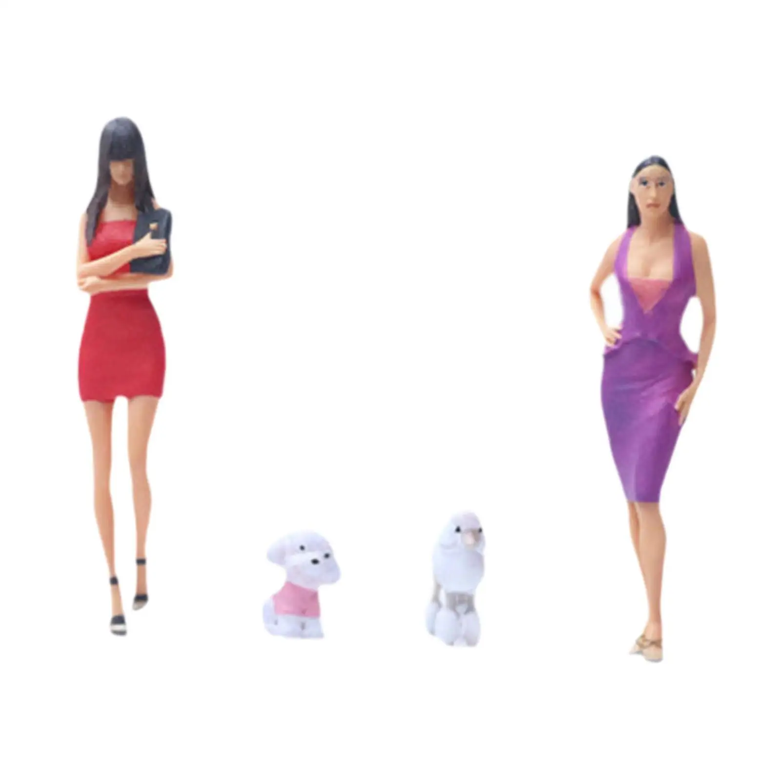 2 Stuks 1/64 Diorama Feamle Figuur Met 2 Hond Fariy Tuin Foto Props Hars Handbeschilderd Decoratie Karakter Beeldjes Voor kinderen