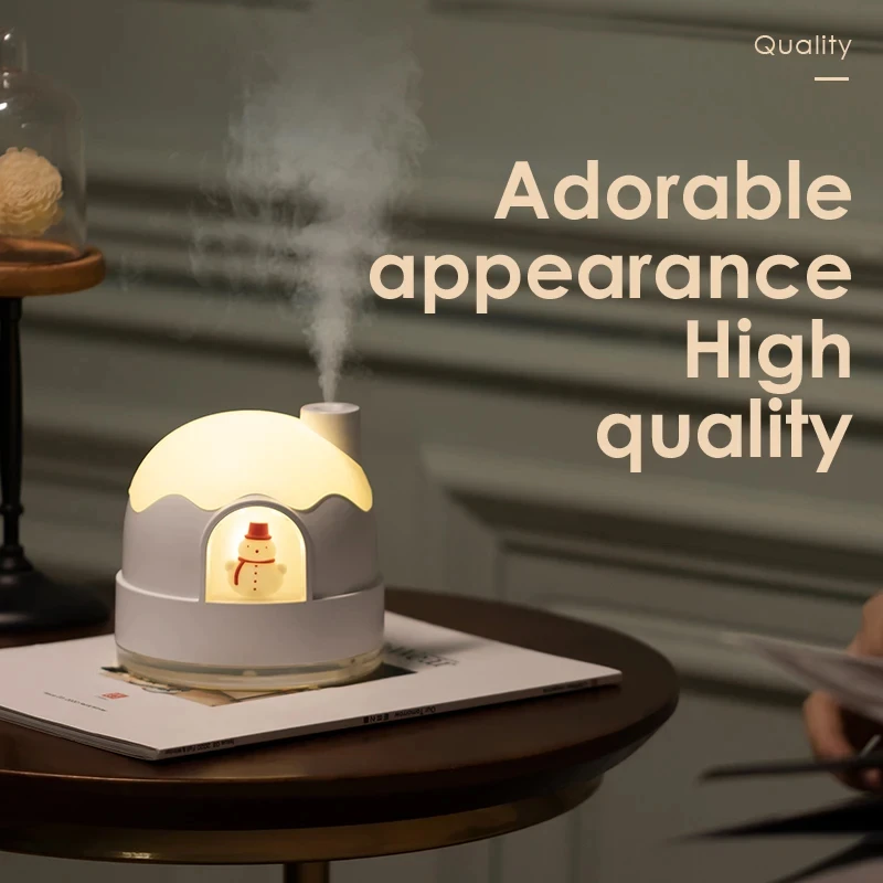 350ml Snow House Humidifier with Night Light Home Cute Snowman Desktop Mini Air Humidifier USB Bedroom Hydrating Aroma Diffuser