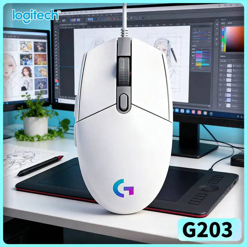 Logitech G203 Wired RGB Gaming Mouse 8000 DPI Sensor 6 Buttons On-Board Memory 1000Hz Polling Ergonomic Design Smooth
