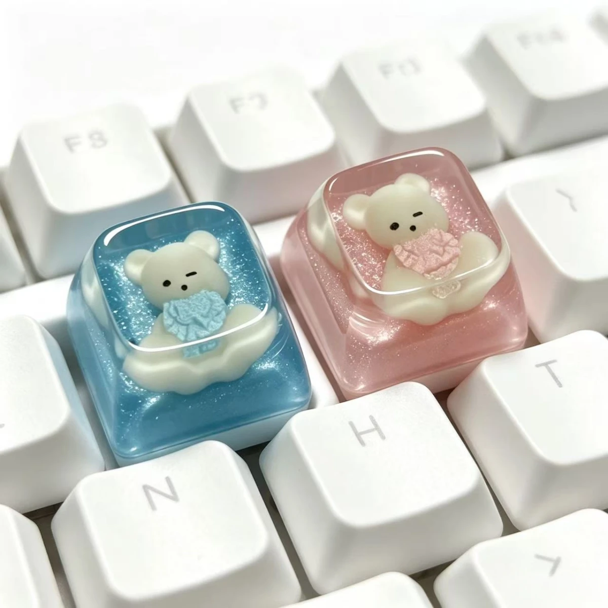 

4pcs Cute Pixel Cat Transparent Keycap Custom Personalised Cartoon DIY Kawaii Keycaps for Cherry MX Switch Mechanical Keyboard
