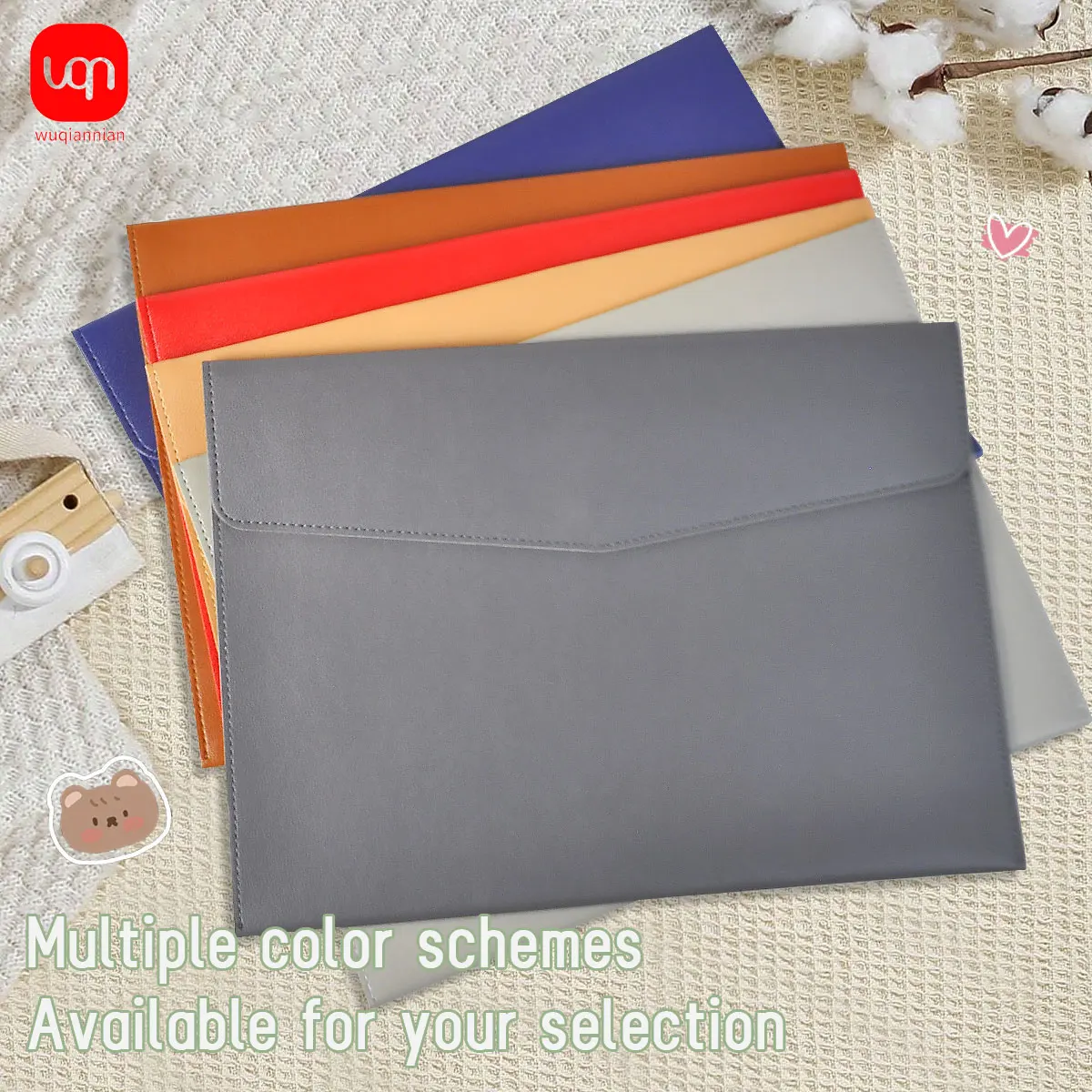 B5 PU Leather Snap Button Folder, Horizontal Large-Capacity Document Envelope Bag, Office Stationery