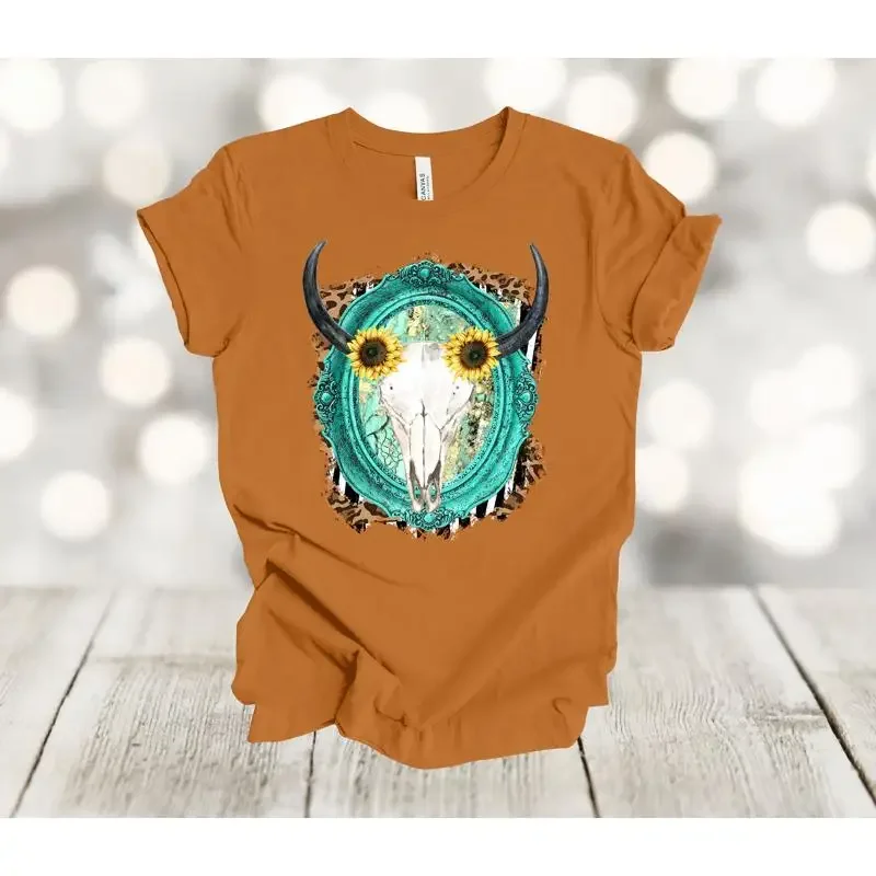Western T Shirt Cow Skull Bull Cowboy Premium Plus Size 2x 3x 4x Available