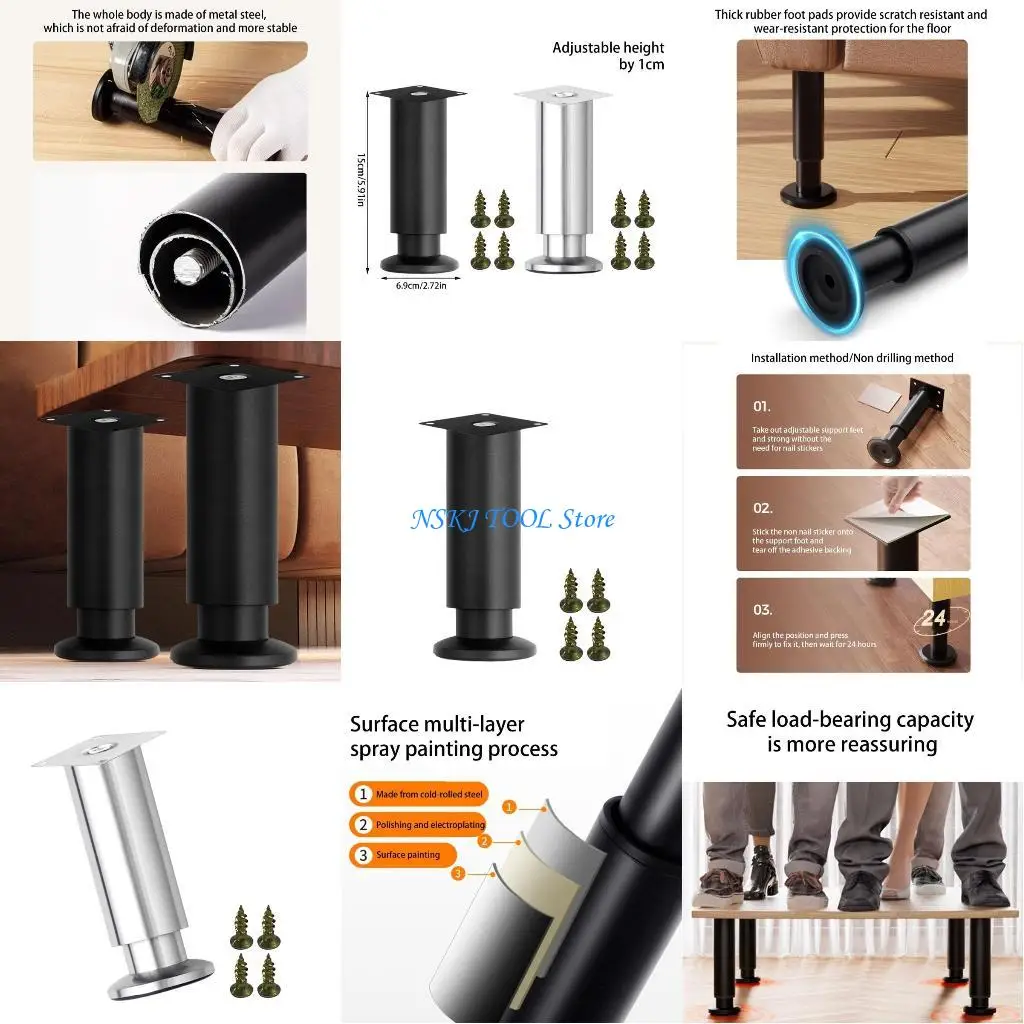 

L8RC Adjustable Support Feet Furniture Height Adjustment Leg 15 to 16cm for Furniture