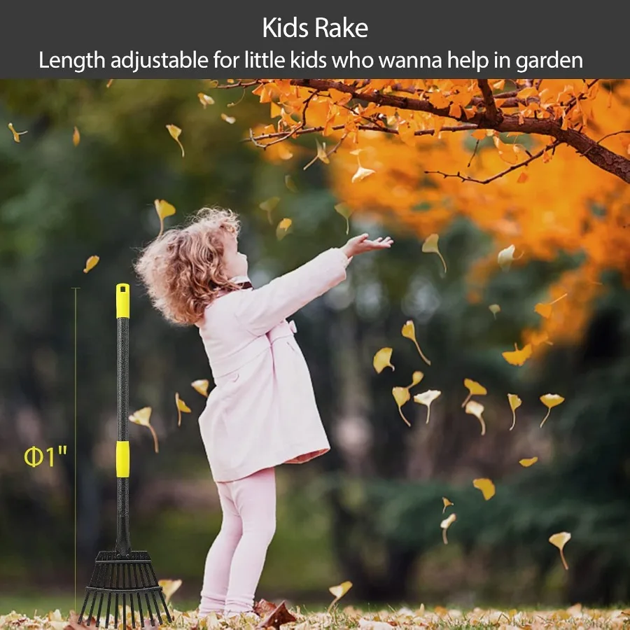 Oliynedy Adjustable Metal Garden Rake for Leaves Long Handle 3060 Inches with 11 Tines and 9Inch Width Compact Collapsible Desi