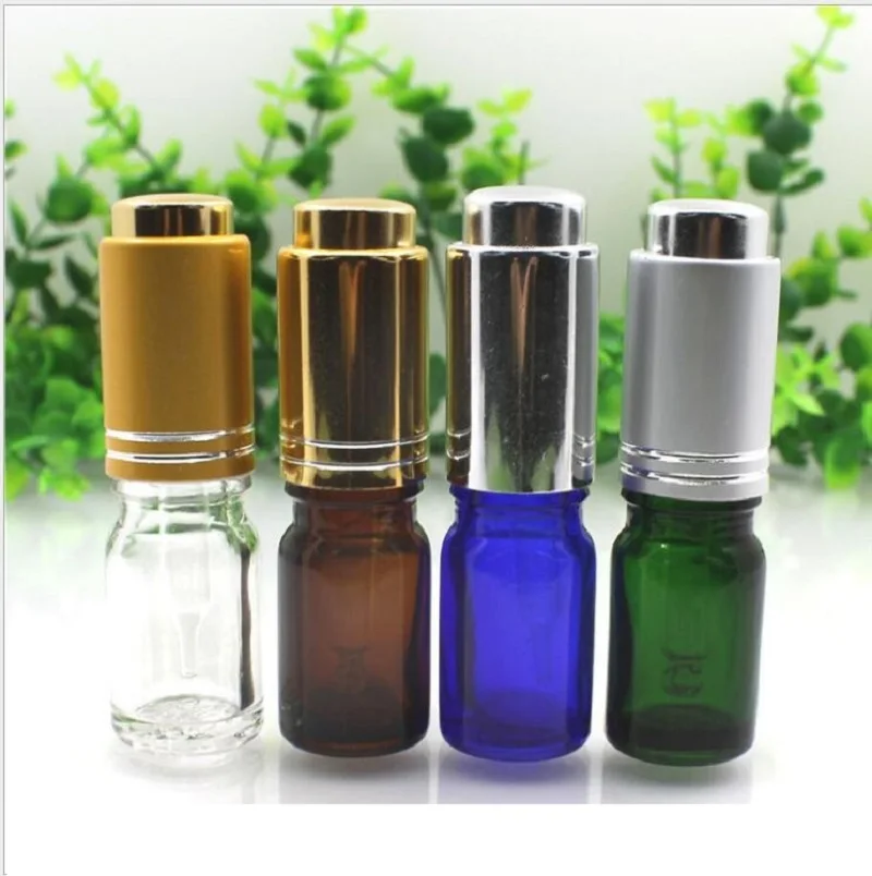 

5ml clear/blue/green/brown glass bottle silver pump dropper essential oil serum moisture liquid sample skin care cosmetic pack