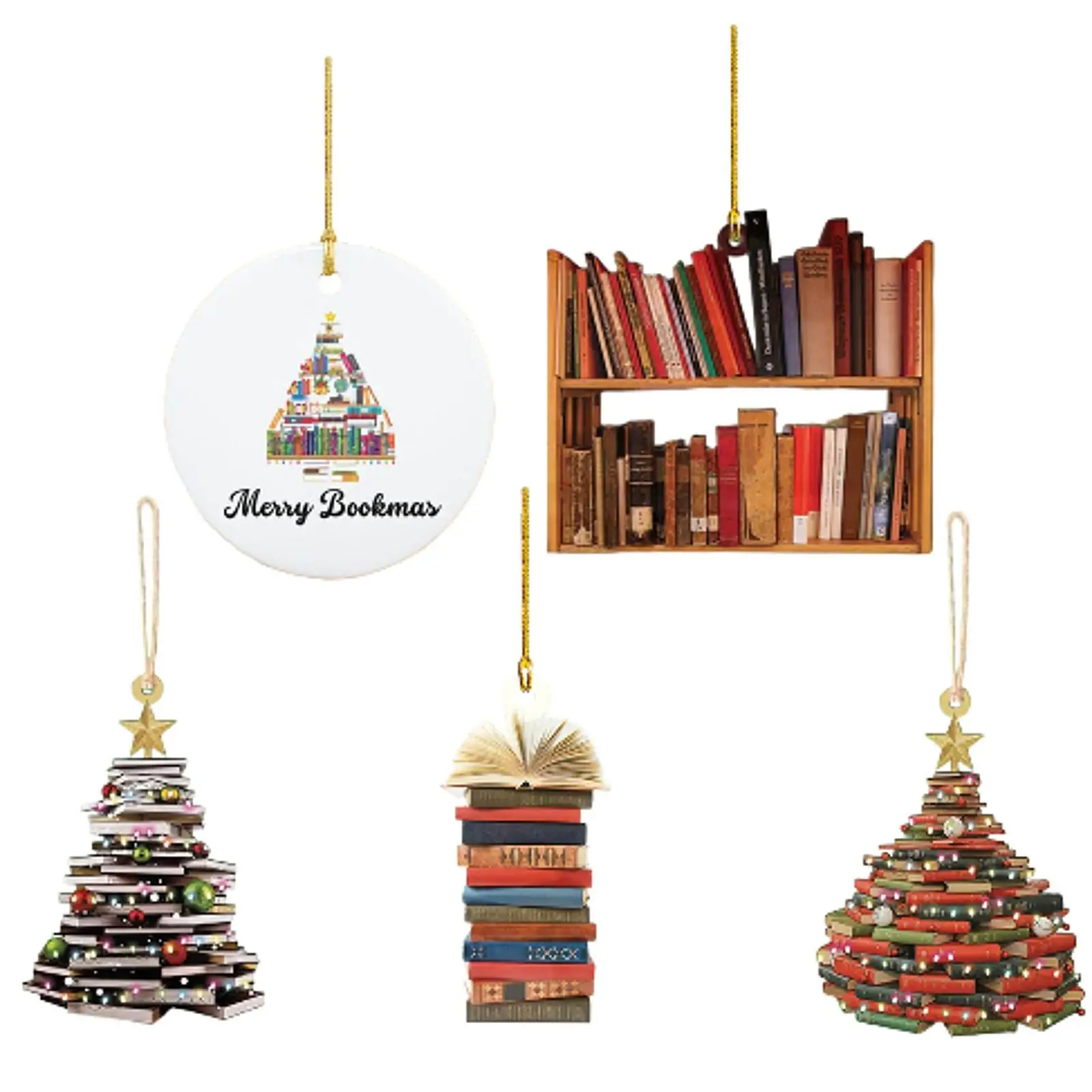Book Christmas Tree Decoration Xmas Ornaments Home Decor Party Supplies Stack of Books Pendant for Window Wall Garden Yard Porch
