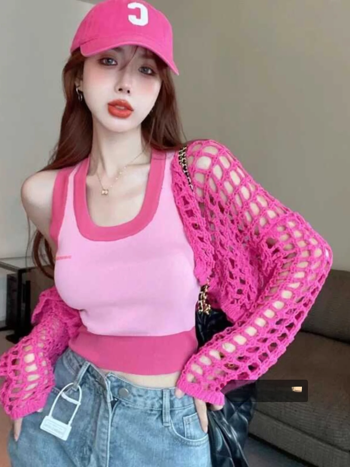 

Женский комплект из двух предметов вязаного кардигана, жилет на бретелях, верхняя одежда, солнцезащитный крем, длинный свеч, повседневный осенний комплект Faion