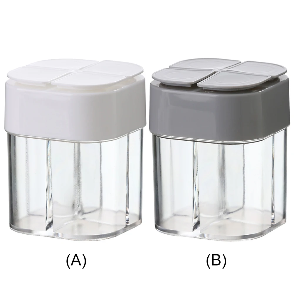 4-in-1 Spice Dispenser 4 Grids Flip Spice Jar with Lid Salt and Pepper Shaker for Travel Picnic Cooking