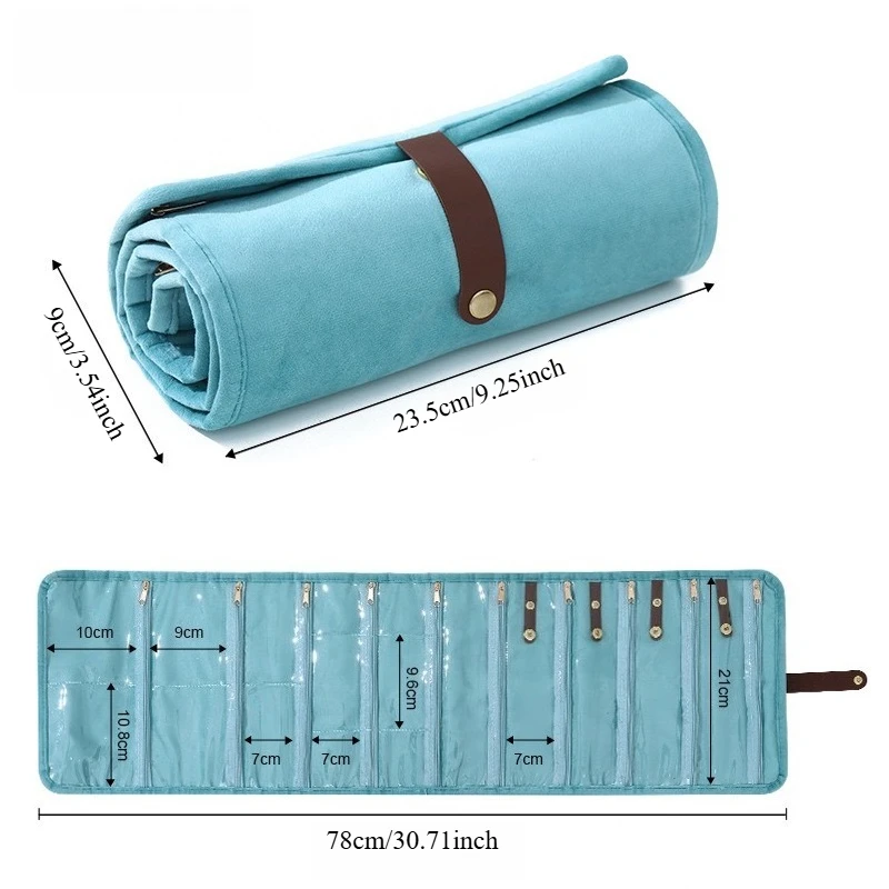 Portable Foldable Jewelry Bag with Buckle Rings Velvet Travel Organizer Rings Necklaces Earrings Storage Roll Jewelrys Display
