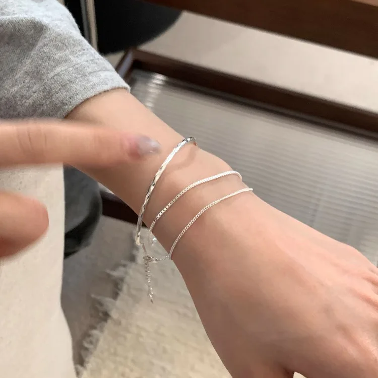 100% Solid 925 Sterling Silver Retro Bracelet for Women Men Vintage Handmade Double Layers Bracelet Birthday Gift