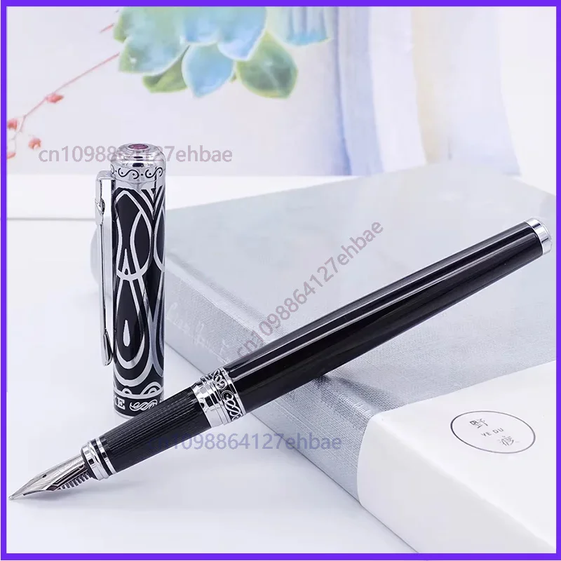 pluma-estilografica-duke-noble-ruby-con-punta-mediana-para-escribir-tapa-negra-y-plateada-suministros-para-oficina-hogar-y-escuela