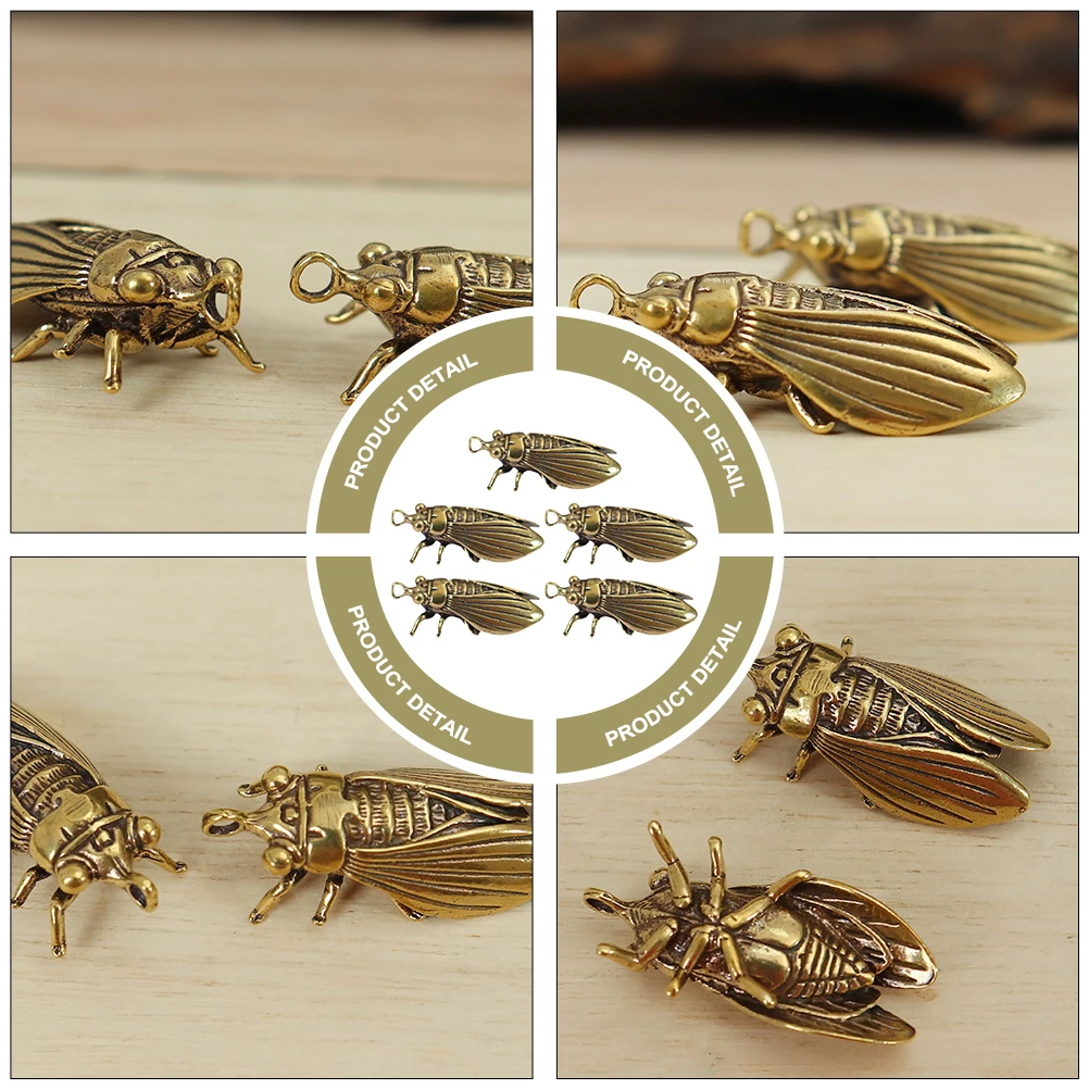 

5 Pcs Decoration Key Pendant Keychain Accessory Cute Cicada Keyring Animal Ornament Golden Chirping