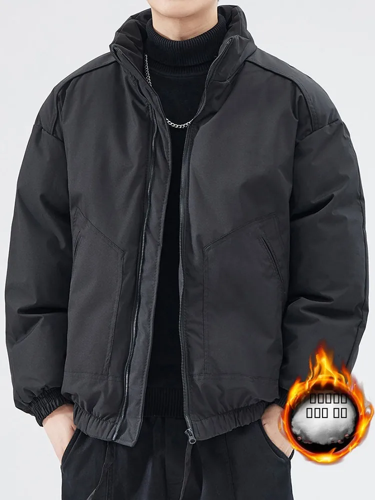 

Loose Fit Men's Cotton Jaet Thiened Warmth Stand Collar Casual Outerwear Polyester Fiber Long Sve Coat