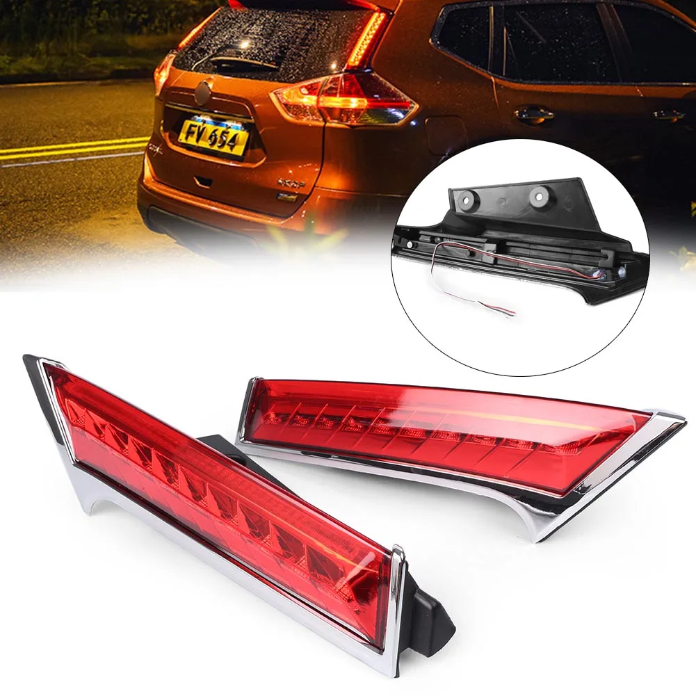 

2PCS LED Rear Window Reflector Brake Light TailLight For Nissan Rogue X-Trail 2014 2015 2016 2017 2018 Auto Car Accessories