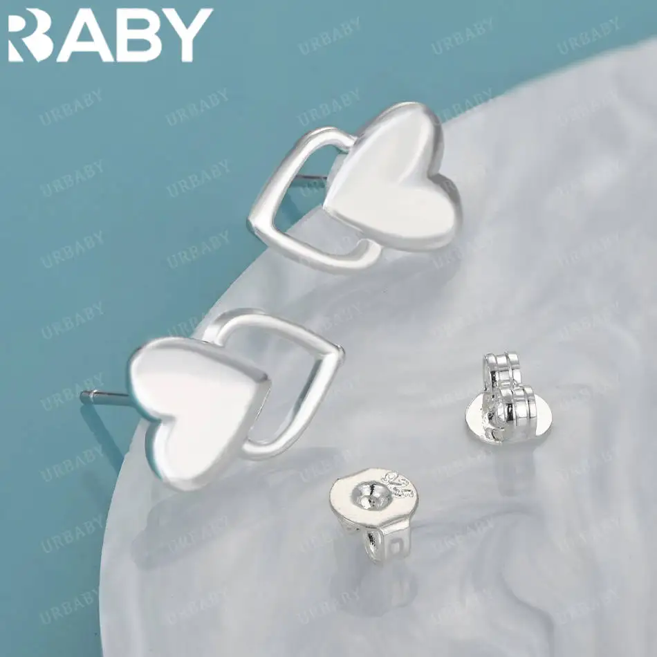 

URBABY 925 Sterling Silver Double Heart Stud Earrings Fashion Romantic Grace Jewelry Anniversary Wedding Accessories