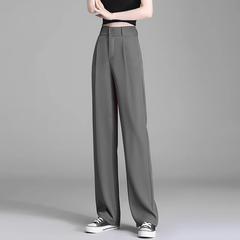 

Women Straight Suit Pants High Waist Wide Leg Pants Elegant Office Lady Vintage Loose Bodycon Pants Casual Trousers Femme