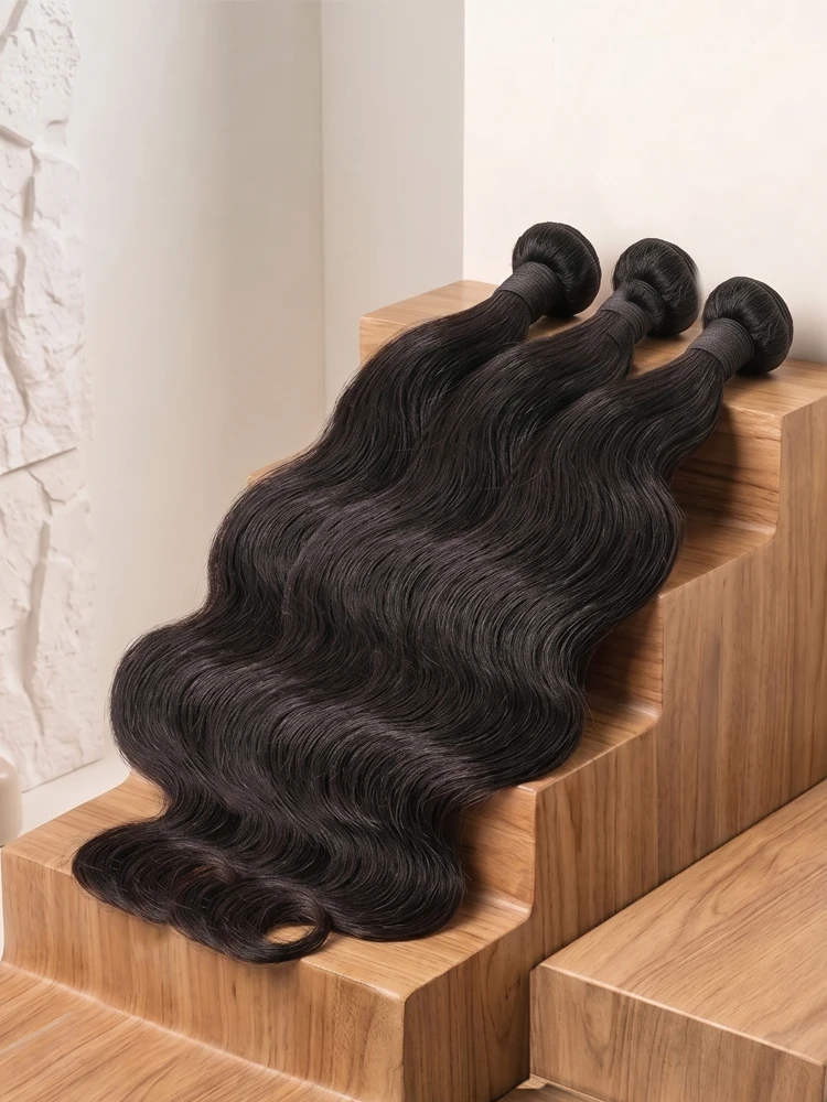 Smilegirl Extensions de cheveux de 26, 28, 30 pouces de long, Cheveux vierges 15A, Ondulation classique, Noir pur, Extensions de cheveux pratiques pour tissage