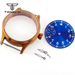 42mm Bronze Coated Watch Case See-through Back Black/White/Blue/Green Dial Hands Fit ETA6497 6498 ST3600 Hand Winding Movement