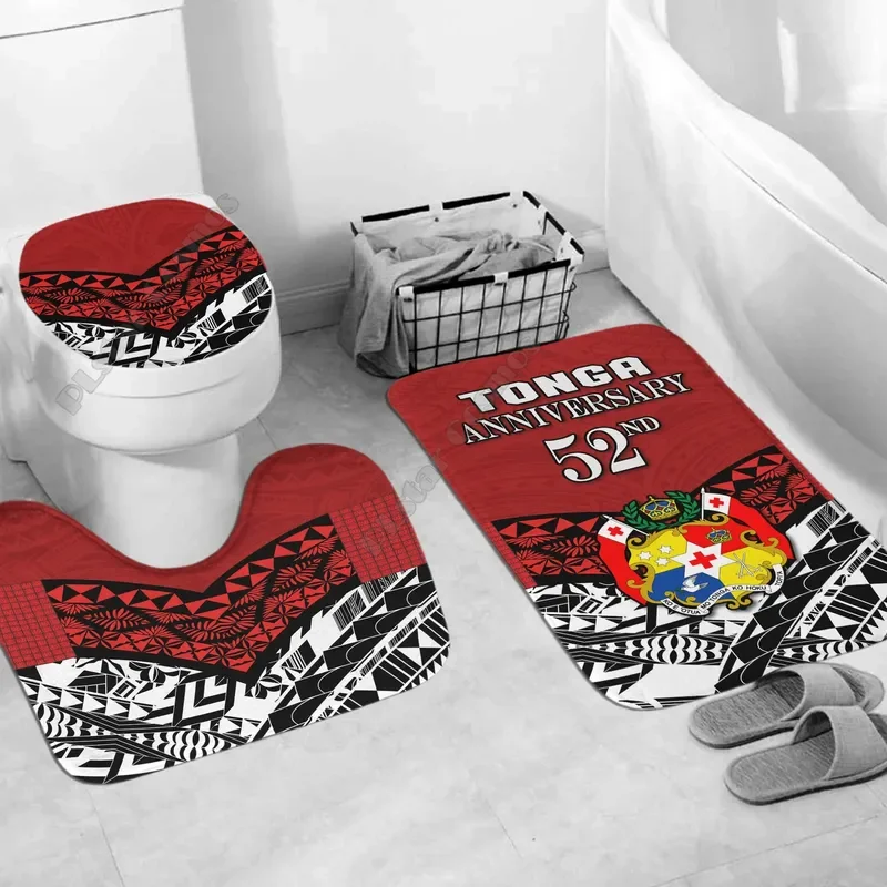 Tonga Bathroom Set Independence Anniversary Special Version 3D printed Bathroom Pedestal Rug Lid Toilet Cover Bath Mat Set