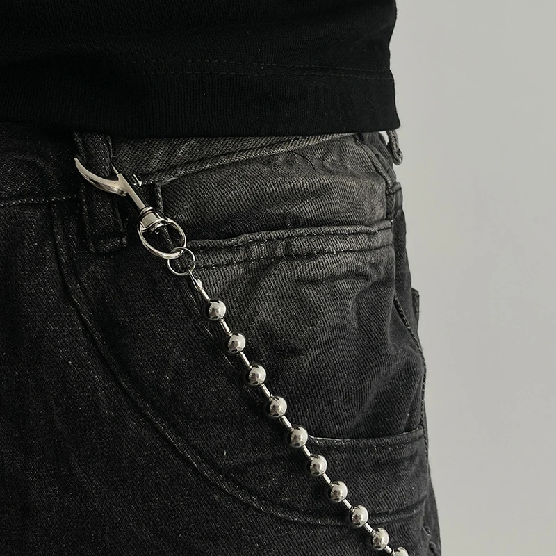 New Punk Personalized Jeans Pants Chain For Men Minimalist Vintage Hip Hop Waist Chain Simple Round Beads Adjustable Waist Chain