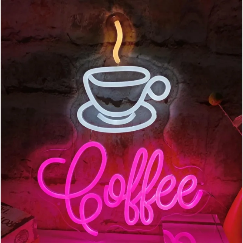 Café Neon Sign LED Light, Dimmable Wall Decor, Hanging Night Light, Publicidade artesanal, LED Light Up, Temporizador, MAS, 20x19 in