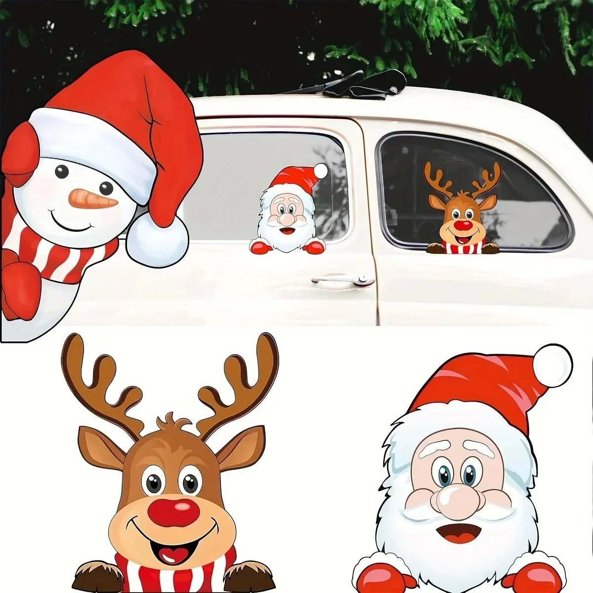 LYKX Christmas Santa Claus Reindeer Car Stickers Waterproof Auto Rear Windshield Window Body Vinyl Decals Decoration Accessories