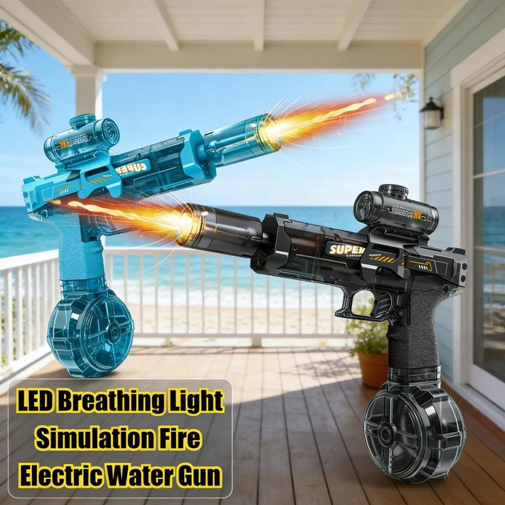 

Электрический водяной пистолет большой емкости с подсветкой, автоматический, для пляжа и бассейна, летняя игрушка для детей, мальчиков, девочек, взрослых, подарок