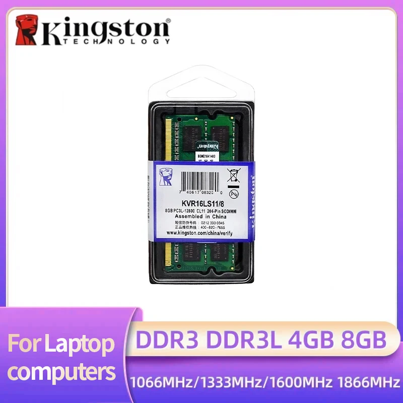 Kingston Laptop Ram DDR3L DDR3 8GB 4GB 1066Mhz 1333Mhz 1600Mhz 1866Mhz SO-DIMM PC3-8500 10600 12800 Notebook DDR3 Dual Channel