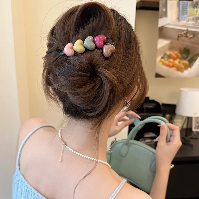 Regenboog ronde kralen twist clip een-woord haarspeld vrouw achterhoofd haar schijf grab clip haaraccessoires mode haarspeld hoofddeksel