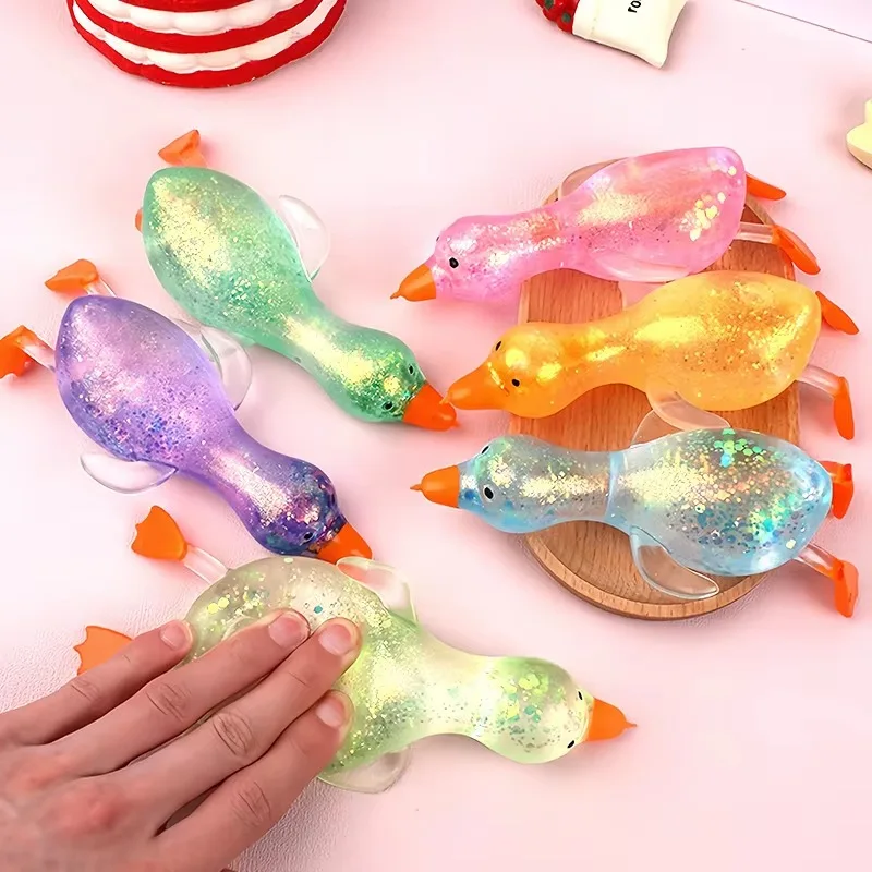 Aurora Squeeze Duck Translucent Aurora Glitter Duck Super Stretchy Maltose Squeeze Duck Slow Rising Duck Toy for Stress Relief