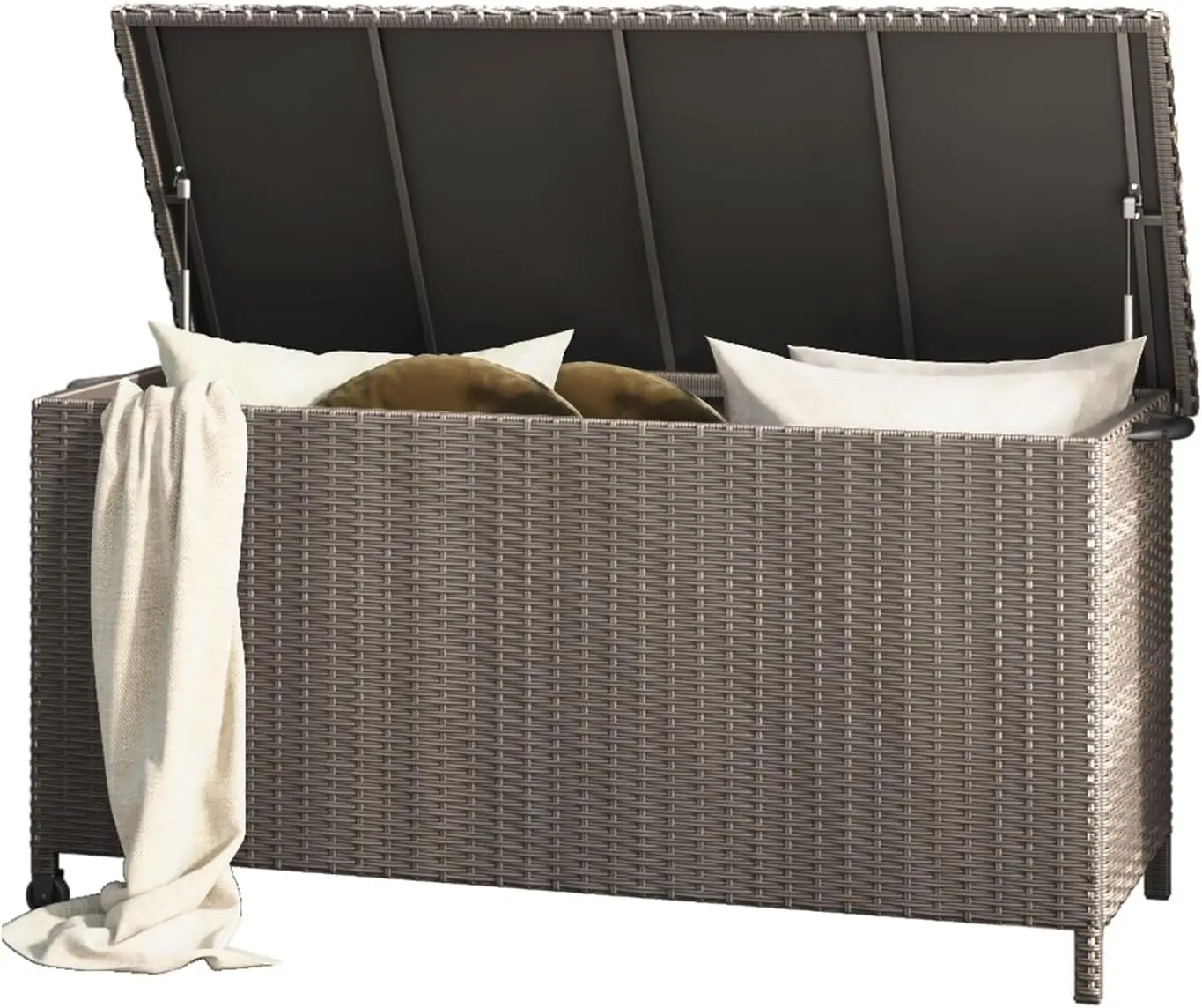 

108 Gallon Deck Storage Box Indoor Outdoor Wicker Bin for Patio Furniture Cushions Garden Tools Pool Accessories, Greige