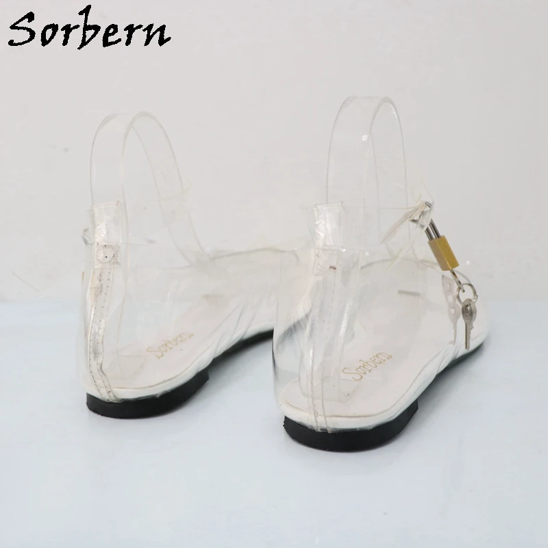 Sorbern Comfortable Women Flat Shoes Transparent Pvc Ankle Strap With Locks Round Toe See Through Flat Shoes Unisex Custom Color