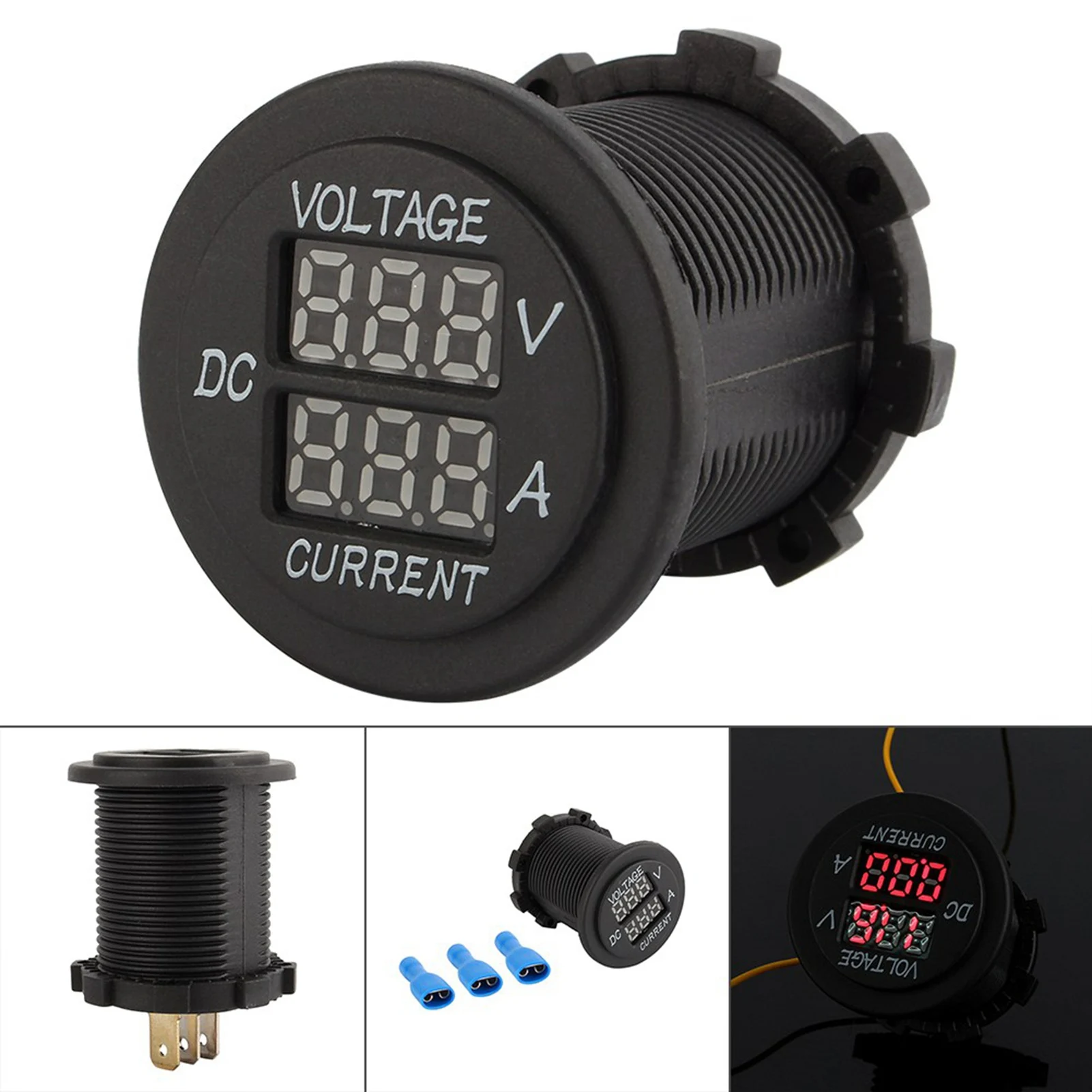 Voltímetro Digital de doble LED para motocicleta y coche, amperímetro, amperímetro, voltímetro de doble LED, amperímetro, voltímetro y amperímetro, 12-24V