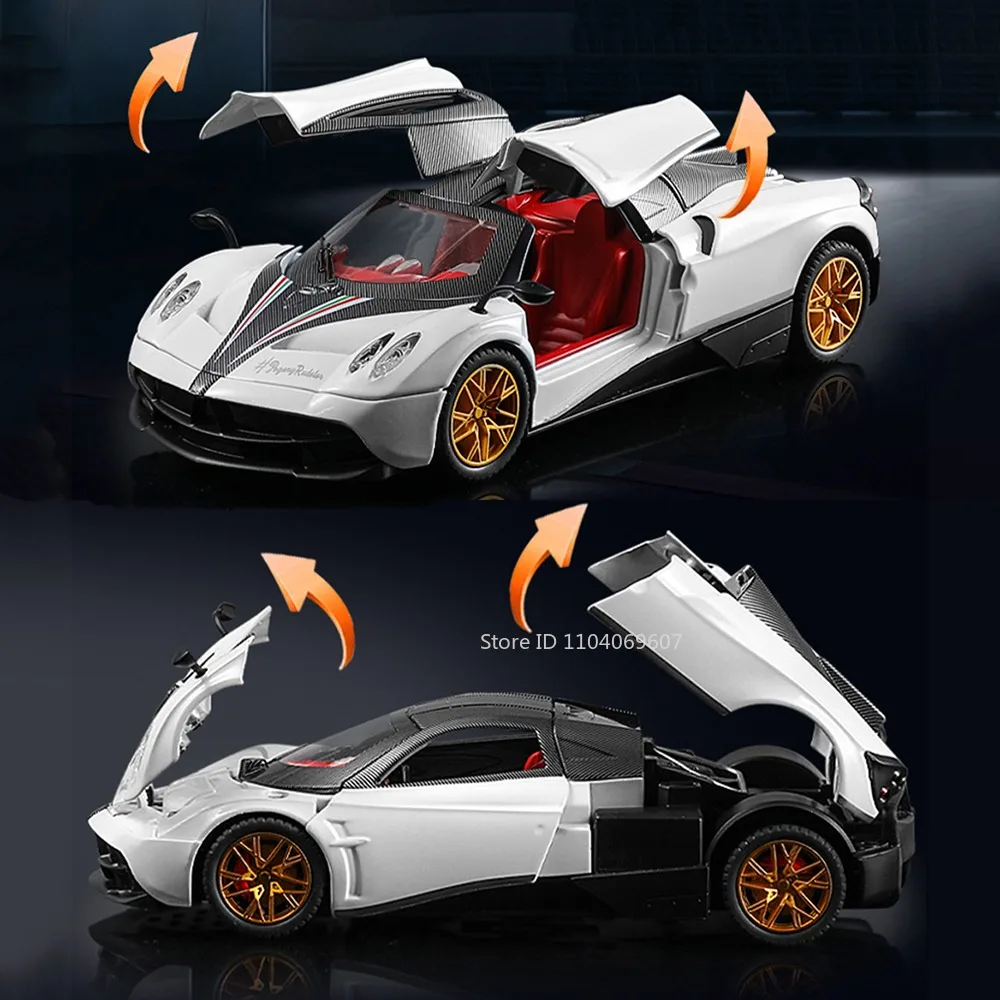 1:24 Pagani Huayra modelo de coches deportivos de juguete aleación Diecast Zonda HP supercares sonido luz puertas abiertas tirar hacia atrás coche juguetes niños regalos