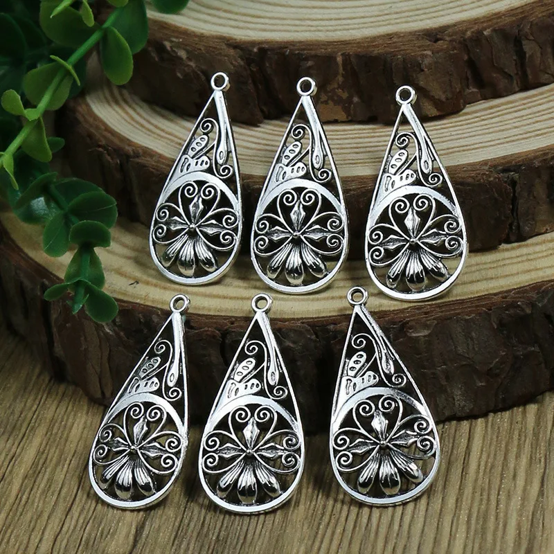 5Pcs/Lot Antique Silver Color Alloy Flower Geometric Beads for Jewelry Making Earring Accessories Vintage Pendants DIY Findings