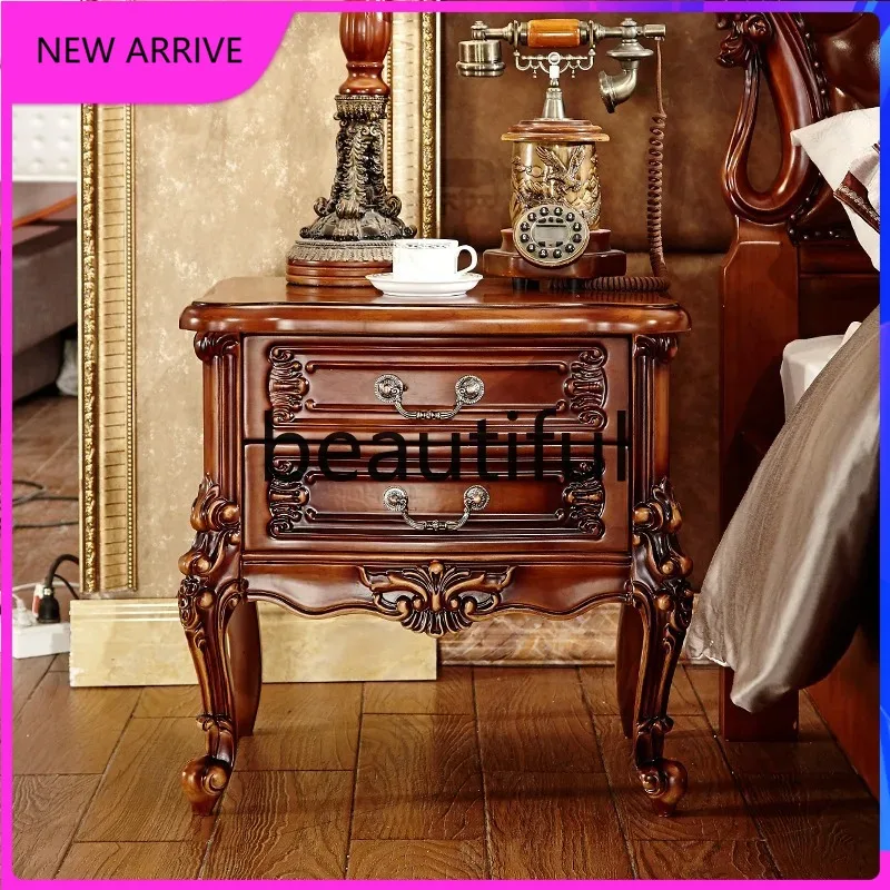 

European bedside table American solid wood carving flower home, bedroom storage drawer French retro H